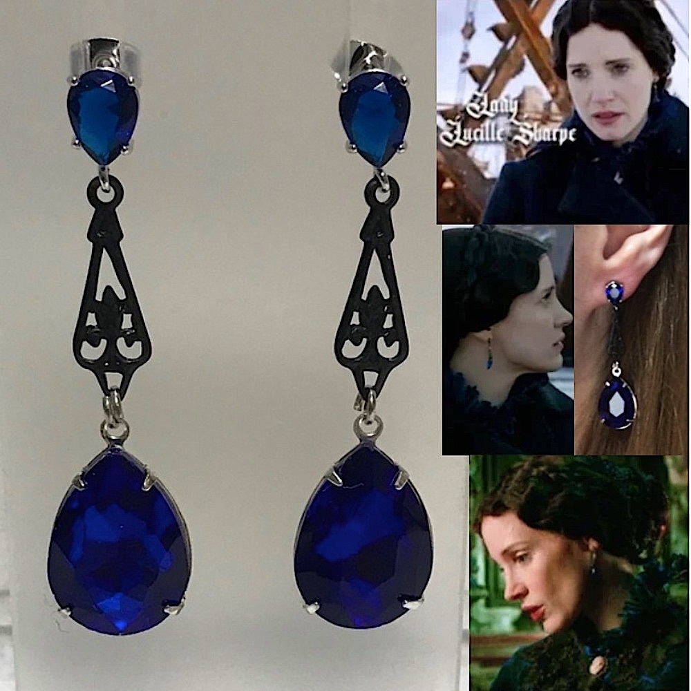 Crimson Peak Lady Lucille Sharpe Gothic Sapphire Earrings, Handmade Replicas